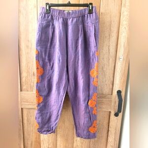 Anthropologie harem baggy pants, size small, purple w orange embroidery